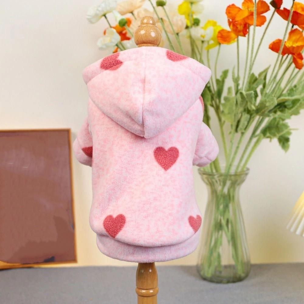 Super Soft Pink Heart Hooded Pet Sweatshirt Cute Dog Hooded Jacket  Cold Weather