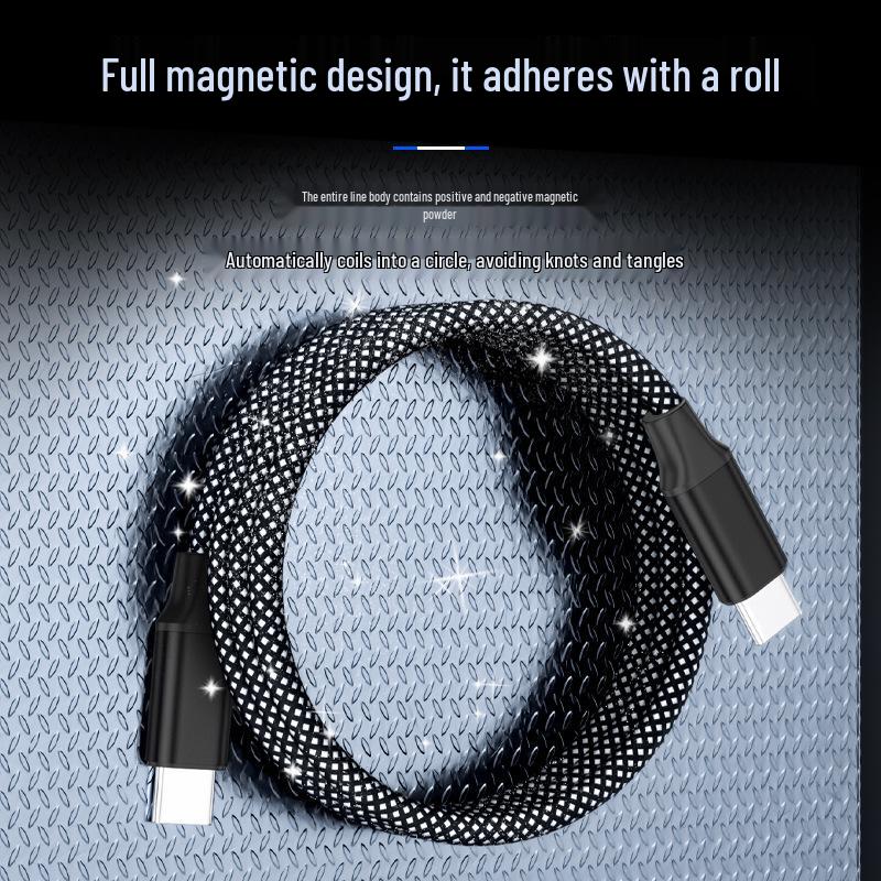 Dual-Color Braided Magnetic Cable for Apple & Huawei Type-C, 100W Charging, Aluminum Alloy