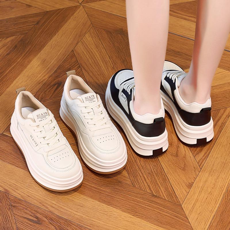 Leather little white shoes women's spring new flat-bottomed Korean version of versatile casual shoes popular thick-soled heightening women's shoes