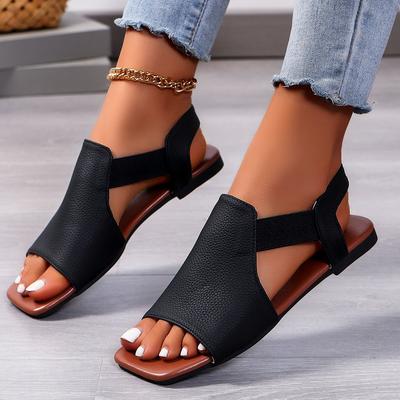 2024 Damensandalen, modische offene Zehenpartie, neue Sommerschuhe, flache Oberbekleidung, lässige Slip-On-Sandalen aus Rom, Übergröße 43, Sandalia Feminina