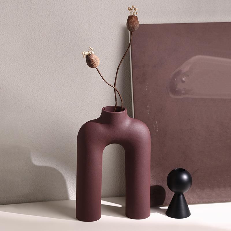 Creative Geometric Pipeline Ceramic Vase Hollowed-out Letters Flower Vase Flower Arrangement Accessories Flowerpot Home Decor