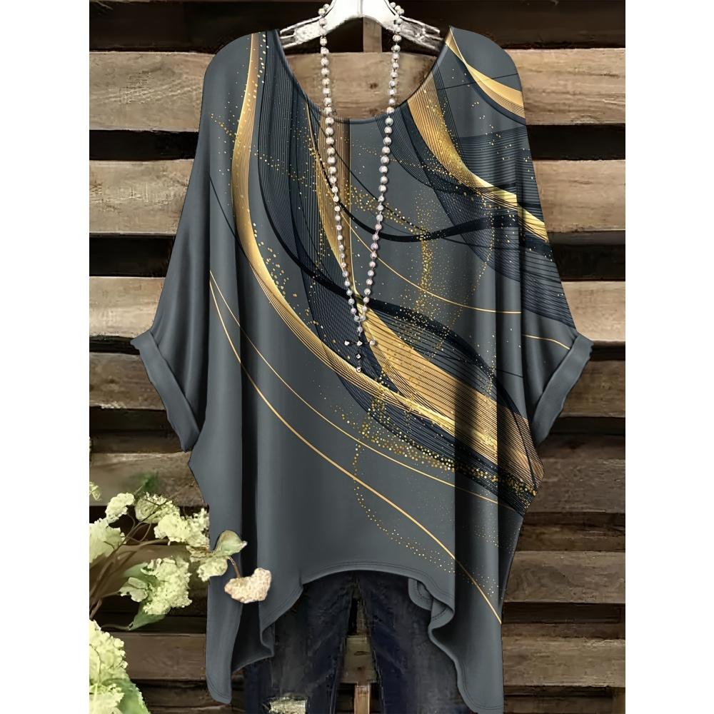 Summer Women's Elegant Black Striped Print Clothes Comfortable Versatile Round Neck Casual Loose Women Short Sleeve Tee