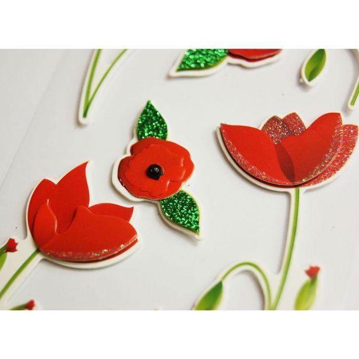 Autocollants En Relief À Paillettes - Fleurs Rouges