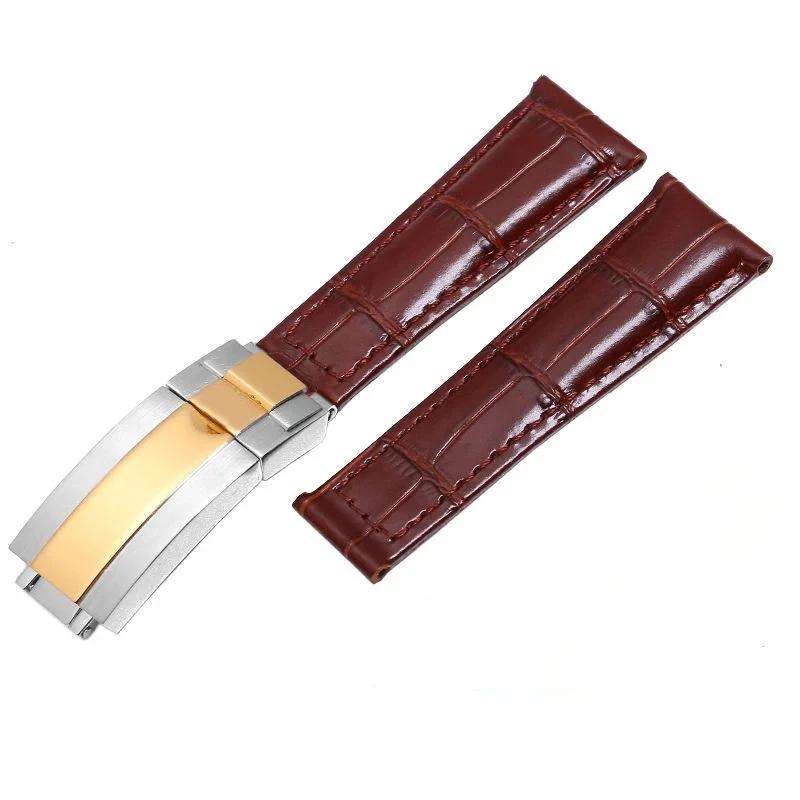 Crocodile Pattern Genuine Leather Watchbands 20mm for  Watch Strap Daytona Submariner  Bracelet Folding Buckle