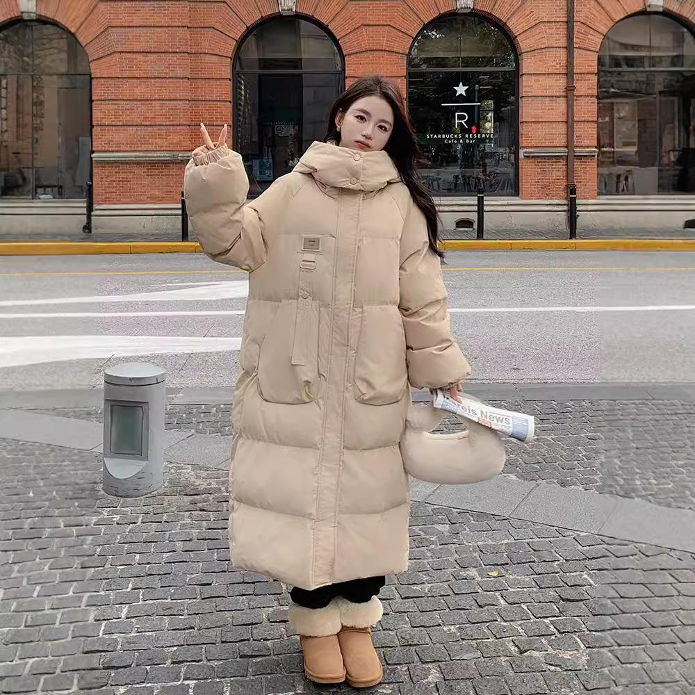 Down Cotton Jacket Women's Mid-length Winter 2025 New Korean Style Cotton-padded Jacket Thickened Over Knee Hooded Cotton-padded Jacket