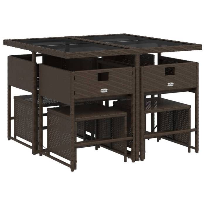 VidaXL Ensemble à Manger de Jardin avec Coussins 9 pcs, Table et Chaises à Dossier Rabattable, Meubles d'Extérieur Patio 3211317