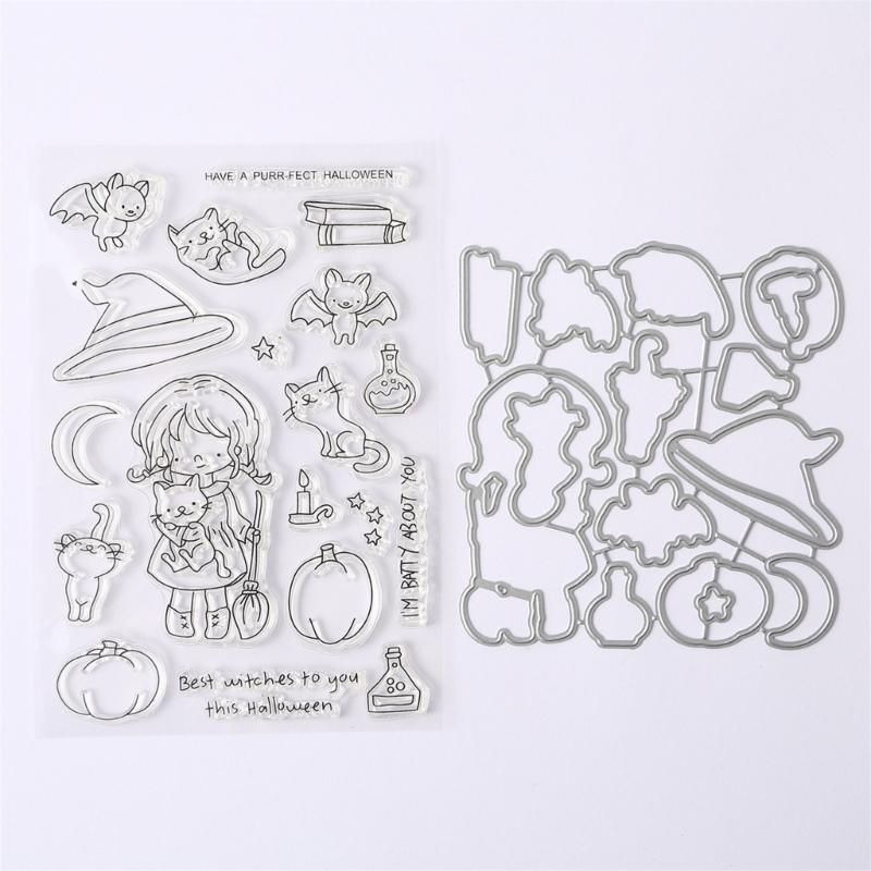 Halloween Embossing Die Cuts Clear Silicone Stamper for Card Making DIY Scrapbooking Craft, Embossing Cutting Dies Stamp