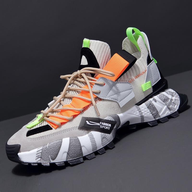 Sneakers da uomo con plateau, traspiranti, comode, scarpe sportive, sneakers in maglia grossa a rete, scarpe casual, sneakers bianche