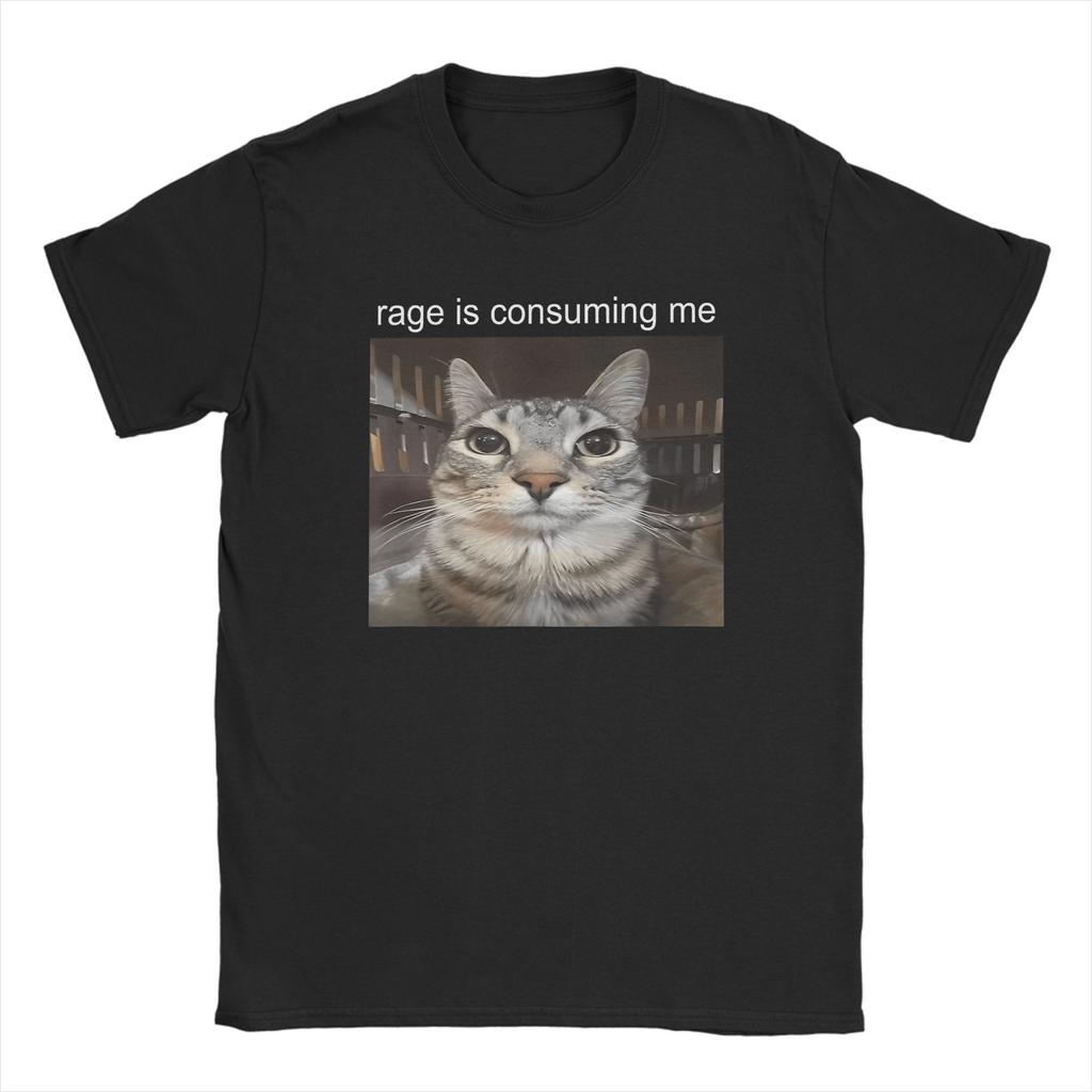 Streetwear T Shirt Summer Rage Consumes Me Cat Leisure T Shirts Cotton Tshirt for Couple Y2K Retro Cheap Print Short Sleeve