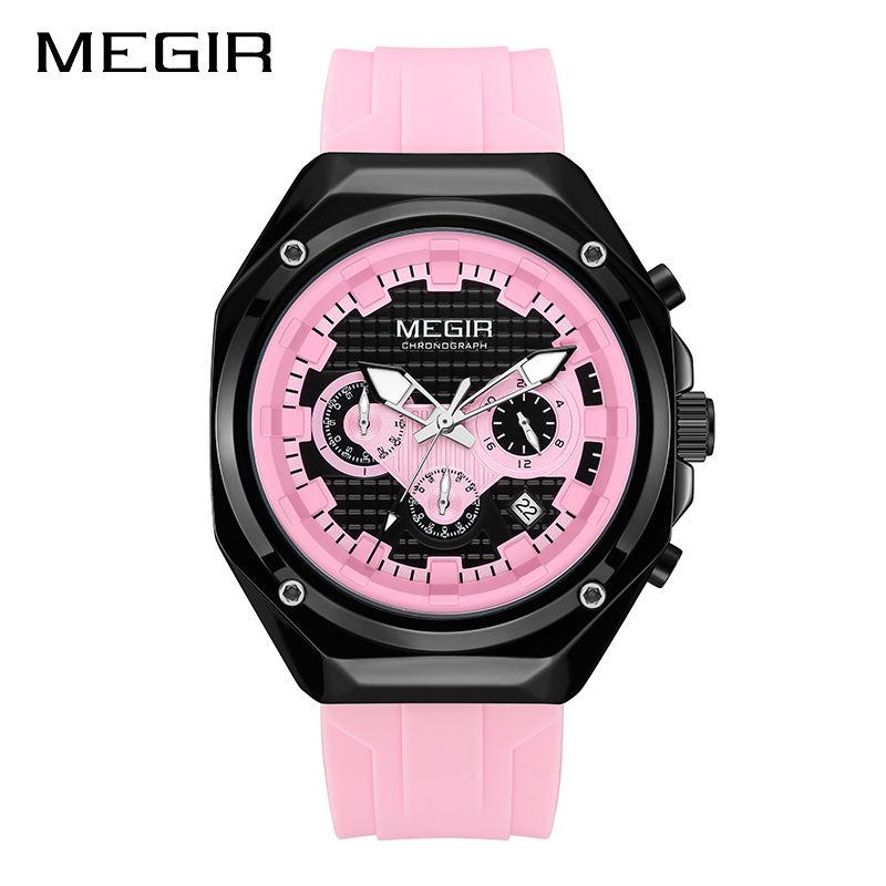 Men's Chronograph Quartz Watch Octagonal Case Waffle Dial Date Display Waterproof Silicone Strap Sports Wristwatch