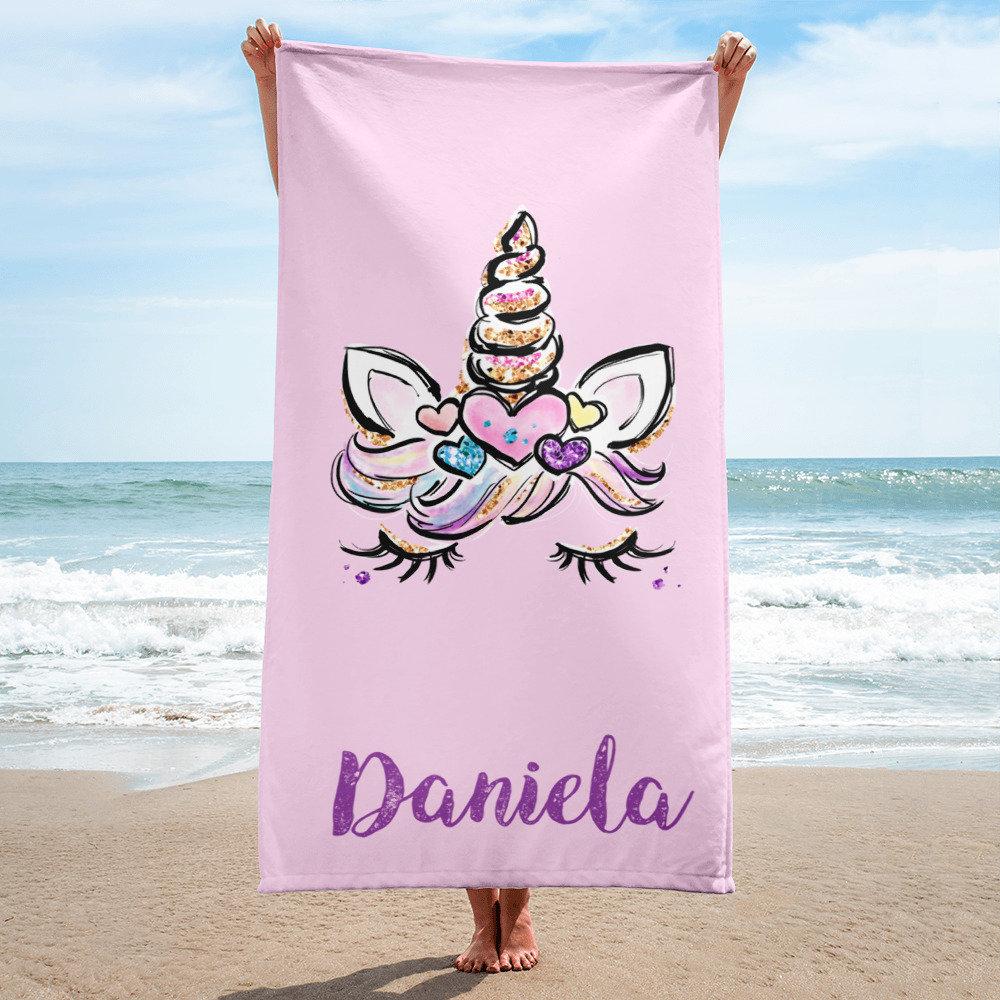 Name Bath Towels Cartoon Unicorn Beach Towel Bathroom Sport Towel for Adult Kids Microfiber Quick Dry Swimming Cover