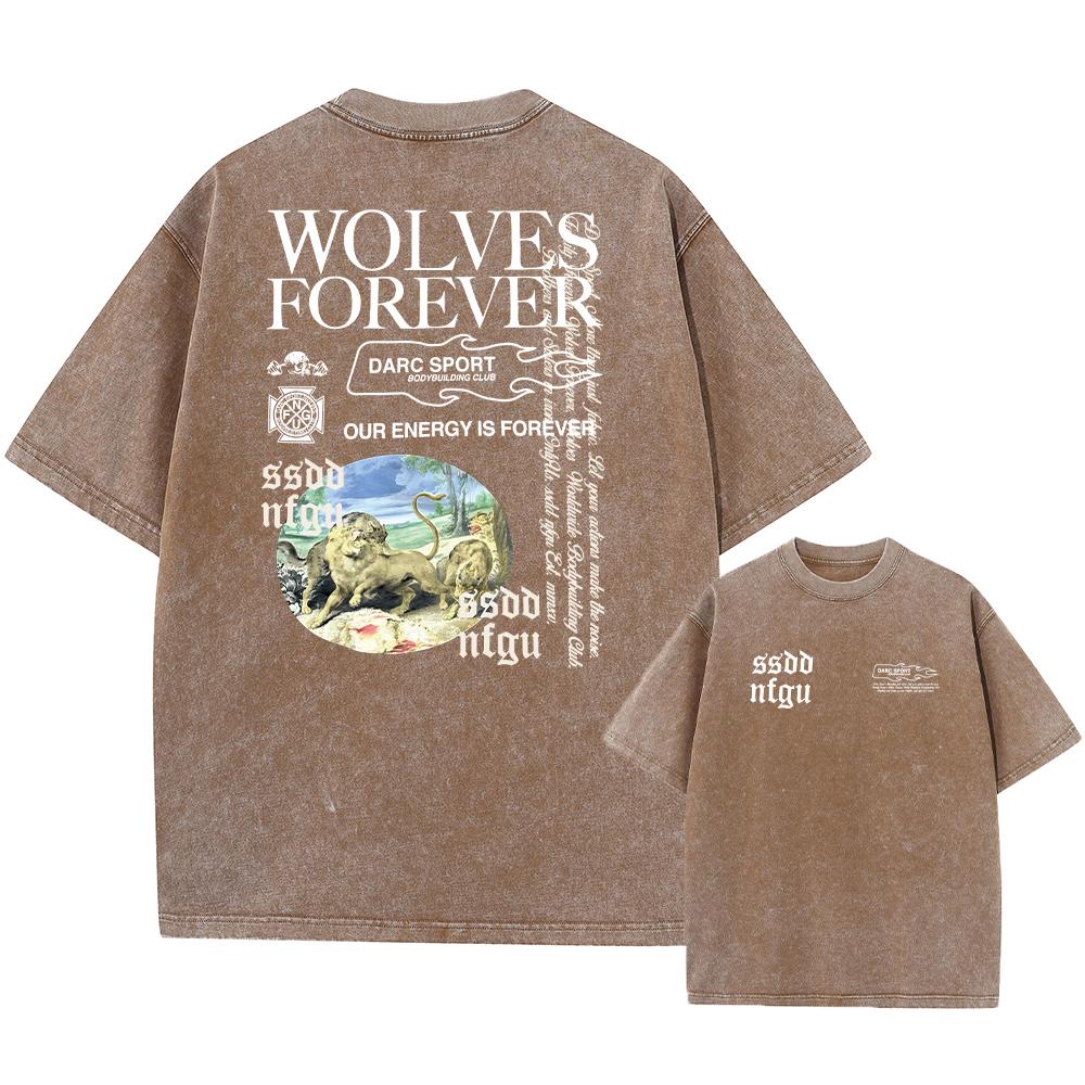 Darc Wolves Sport Vintage Washed T-shirty Siłownia Kulturystyka Oversized Mężczyźni Odzież Letnia Fitness TEE Ćwiczenia Darc Sport T-shirty