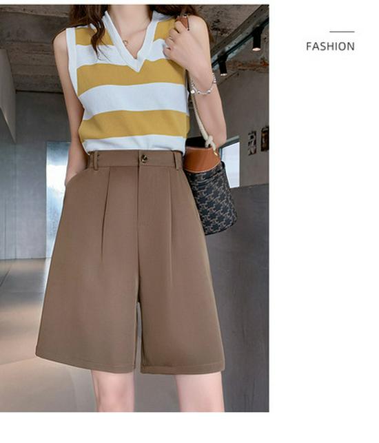 2024 Damskie Letnie Szorty Garniturowe z Wysokim Stanem - Wyszczuplające, Luźne, Styl Pięciopunktowy z Obszyciem Paska