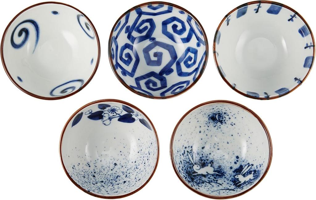 Small Set of x Dyeing Mino Made in Japan Ale-net Bowls, 5, 10.6 H4.6cm, Workshop, Oval, Porcelain, Ware,