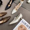 2025 Spring New Single Shoes Women's Black Hollow Pointed Tip Thin Heel Shallow Mouth Mary Jane Shoes Niche White High Heels Women