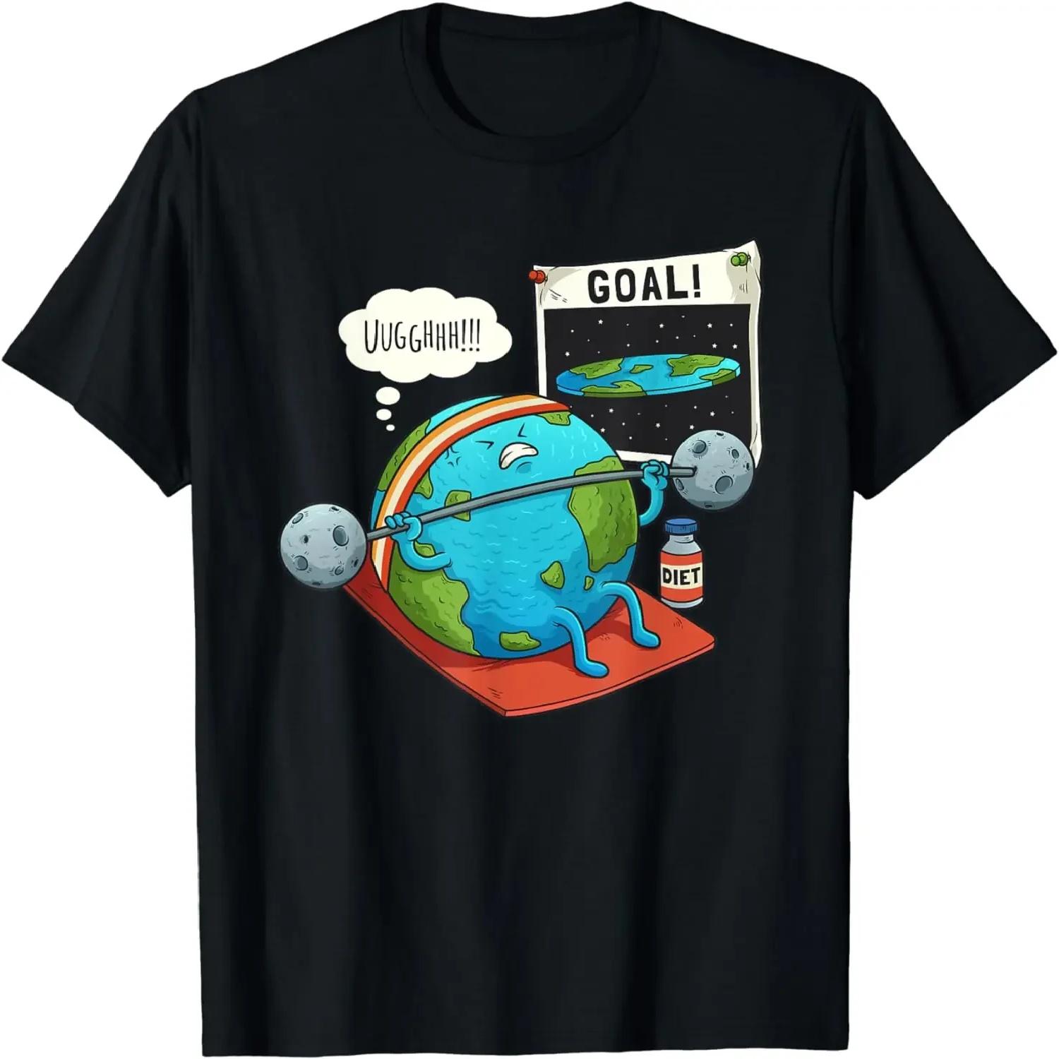 Funny Flat Earth Fitness Goal Gym Workout Training Meme T-Shirt Men Clothing Tops Graphic T Shirts Streetwear Camisas S