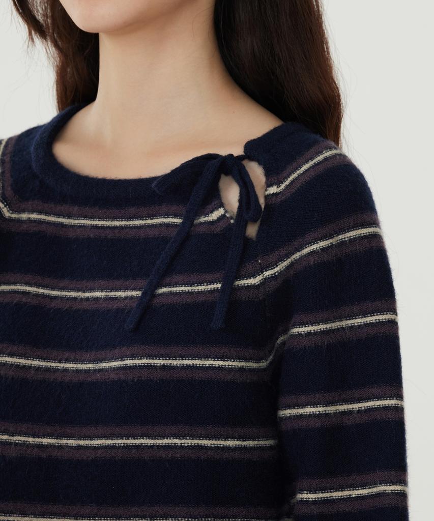 COVERNAT WOMAN Ribbon Stripe Knit Dark Navy