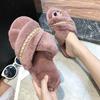 Mao Mao Slippers Cross Chain 2020 Autumn and Winter New Korean Version Flat Bottom Warm Indoor Cotton Mop Fashion Plush Shoes