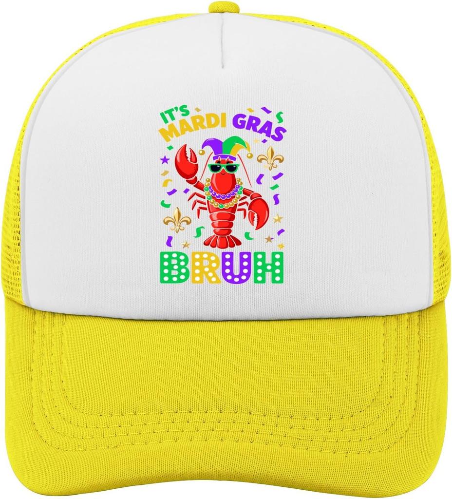 Mardi Gras Lobster Bruh Trucker Hat Polyester Casual Adjustable Summer Baseball Cap for Adults