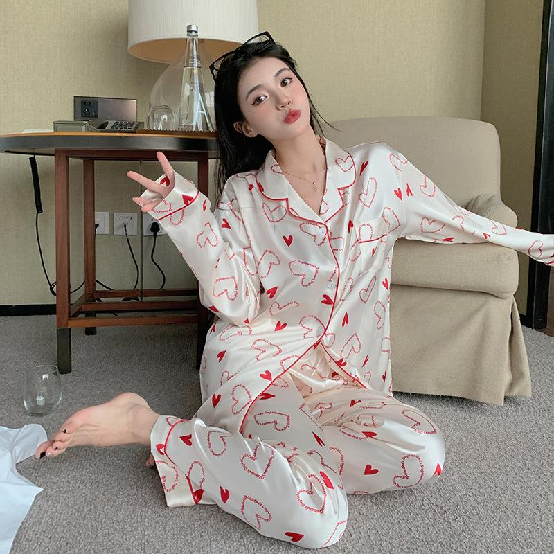 

Пижама Sweet Wind Женская Весенне-летняя с длинным рукавом, кардиган, костюм, свободная и удобная, можно носить как домашнюю одежду, зимняя, реальное фото 2XL