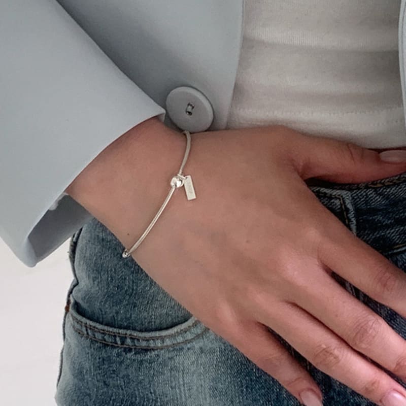 Melliv Silver Ball Point Square Tag Snake Chain Bracelet_mvb08