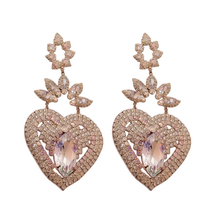 Silver Needle Rhinestone Flower Heart Earrings: Elegant, Statement Accessories for Women