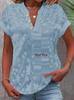 2025 Summer Casual Lace Embroidered V-Neck Women's Short-Sleeve Shirt