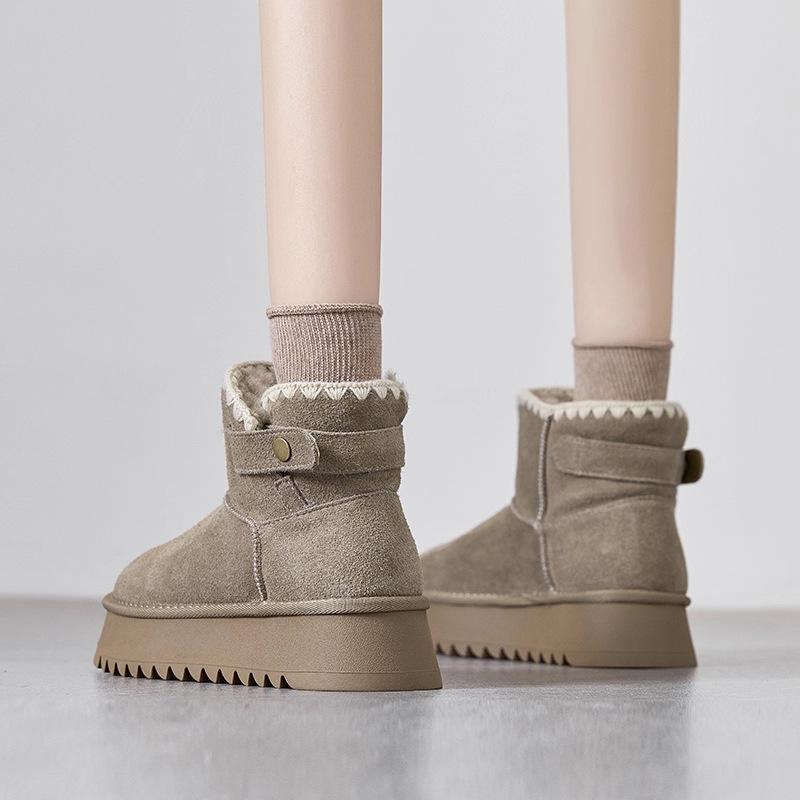 

Меховые интегрированные зимние ботинки женские зимние плетеные на толстой подошве пушистые короткие ботинки 2025 новые нескользящие теплые повседневные хлопковые туфли 40