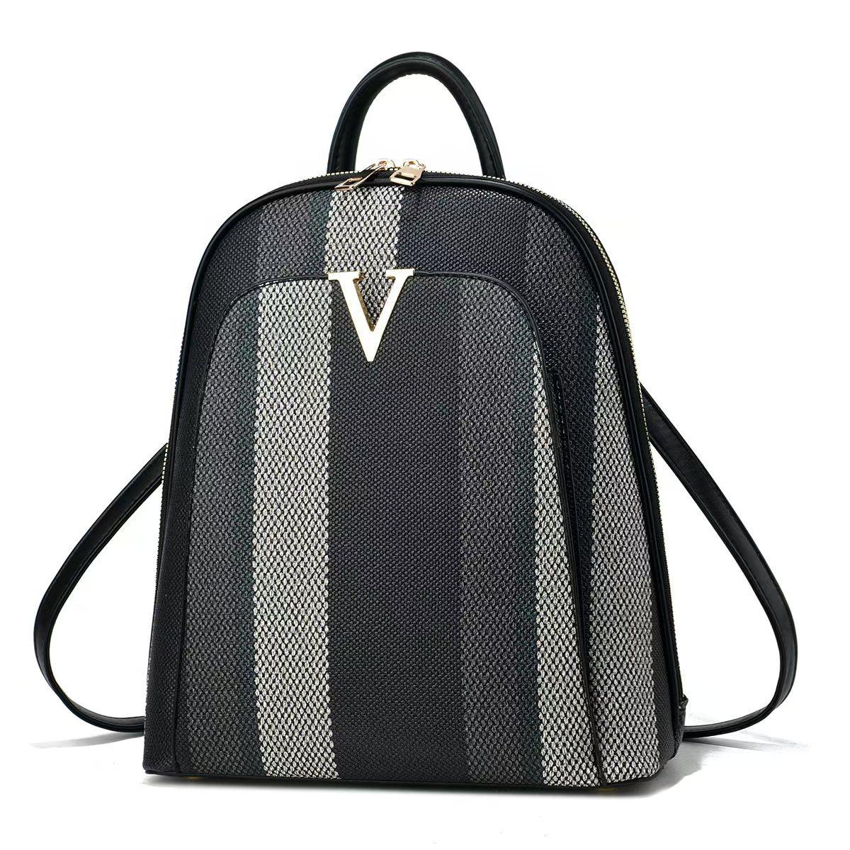 

Backpack Travel Backpack Light Travel Large Capacity Striped Bag Contrast Color Quality 26*12*31 чёрный