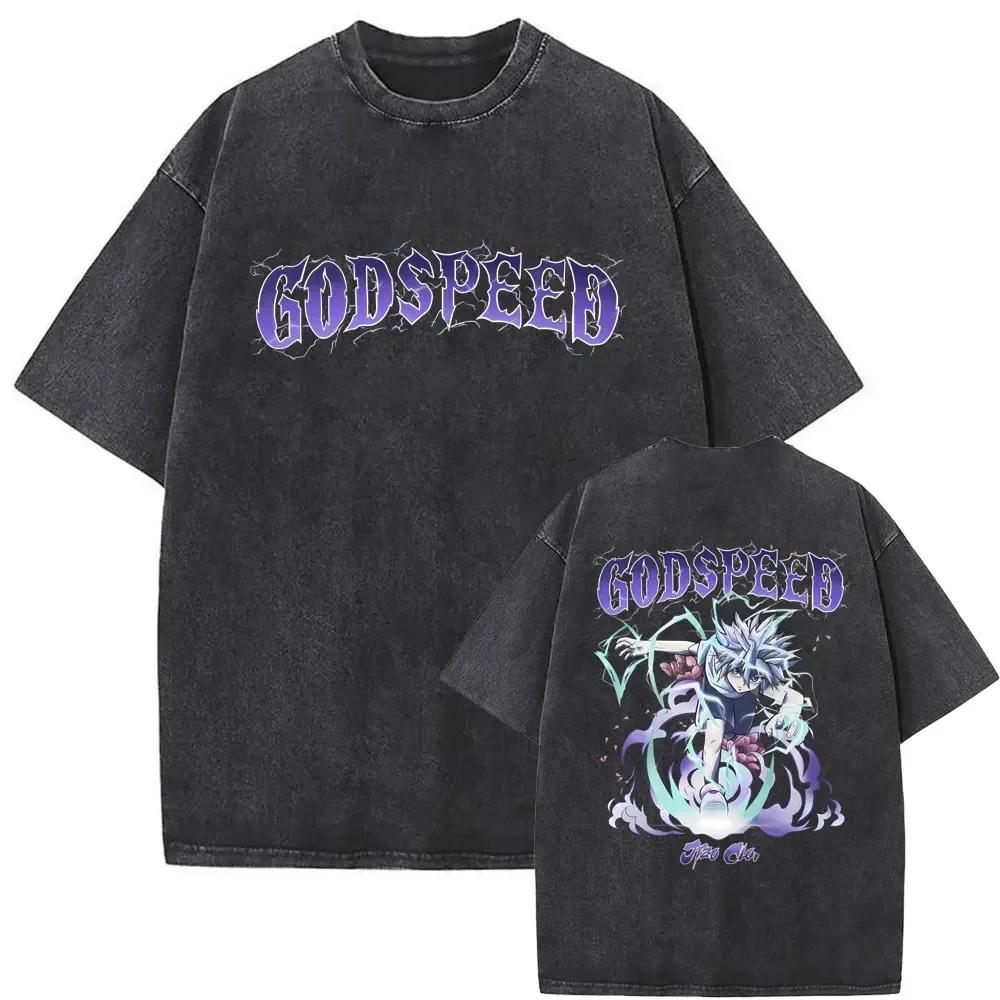 Killua Zoldyck Hunter X Hunter Graphic T-shirt Harajuku Washed T-shirts Men Women Cotton Casual Oversized Short Sleeve T Shirts