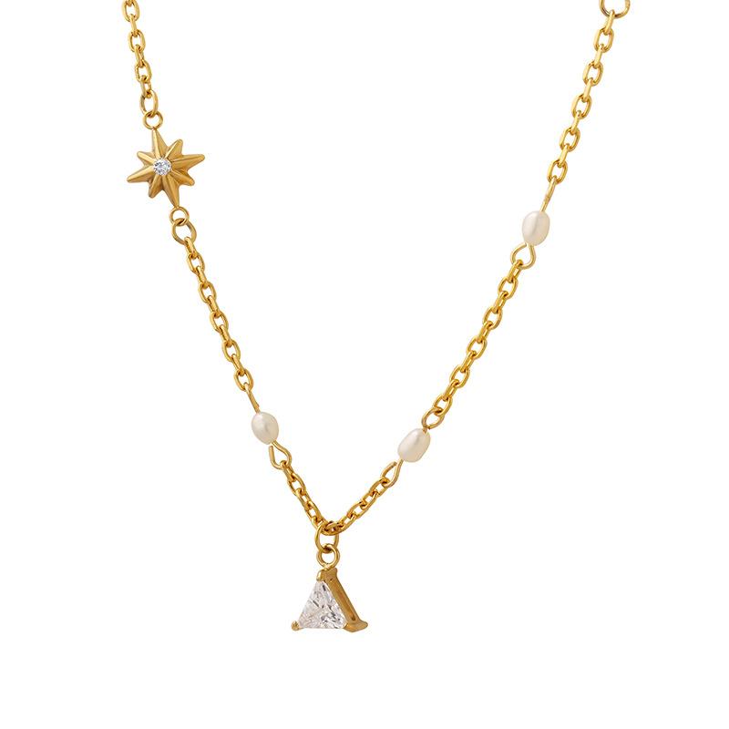 Han Chao Geometric Mango Star Triangle Pendant Necklace Inlaid With Zircon Freshwater Pearl Splicing Chain Personalized Jewelry