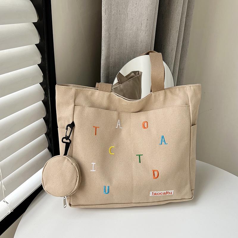 

Холщовая сумка женская 2025 новая повседневная и красивая летняя простая сумка через плечо классная сумка-тоут для поездок на работу хаки