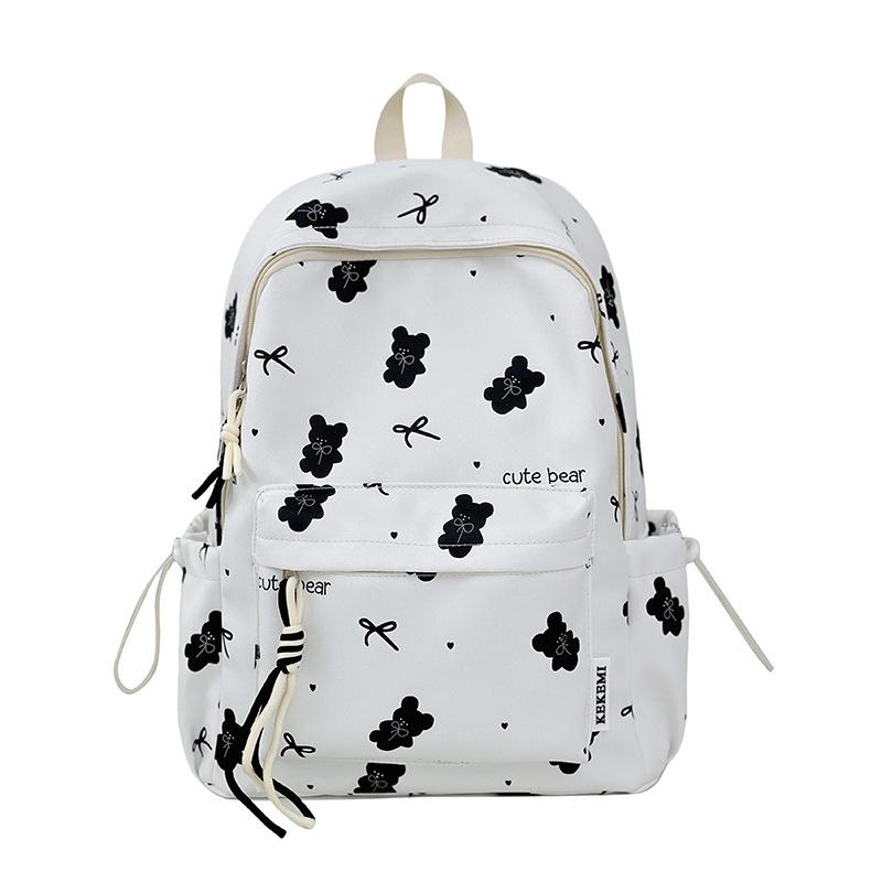 Cute Bear Print Backpack for Women and Girls Fashion School Travel Daypack with Front Pocket