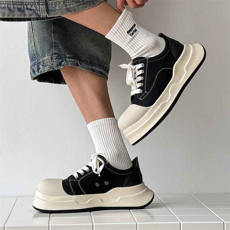 58150 big head shoes women's new trendy retro casual platform heightening canvas shoes leather bread shoes