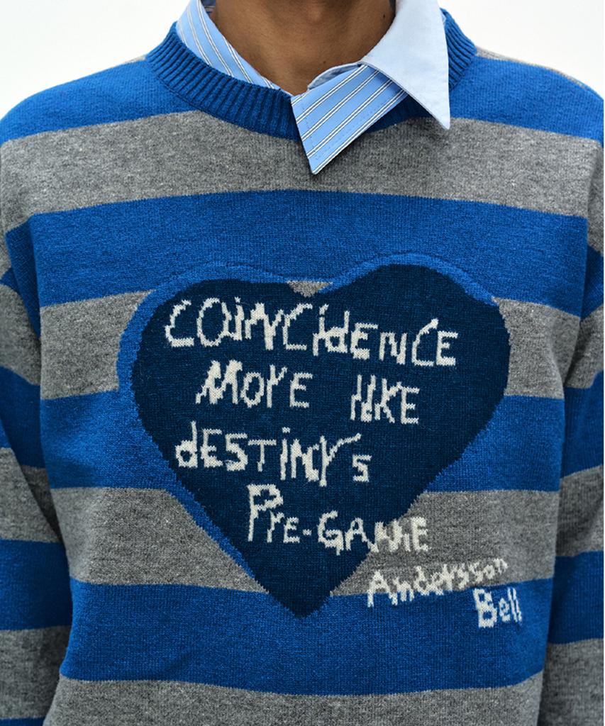ADSB ANDERSSON BELL 26 Boys Heart Message Crew-Neck Sweater Atb1618M(Blue/Grey)