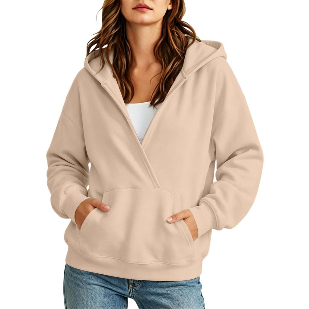 Women's V-Neck Pocket Pullover Hoodie