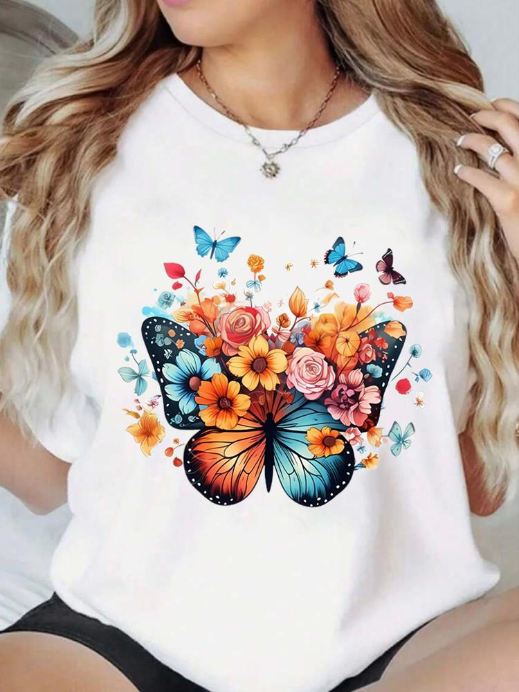 (Asian Size) Print Fashion Female Tee Top Women Clothing T Shirt sweet butterfly style trend Woman Short Sleeve Graphic T-shirts
