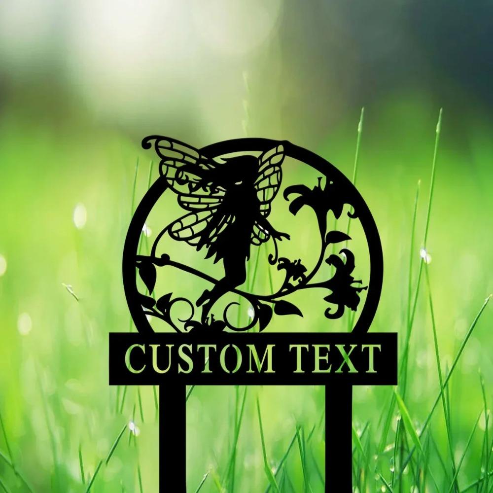 Custom Metal Fairy Garden Stake Yard Sign Flower Bed Decor
