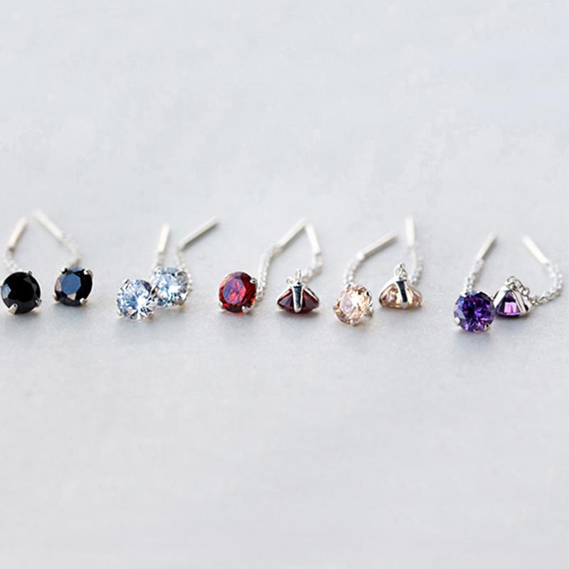 

925 Silver Jewelry For Girls Red Clear Black Purple and Champagne Zircon Link Tassel Earrings Party Jewelry красный