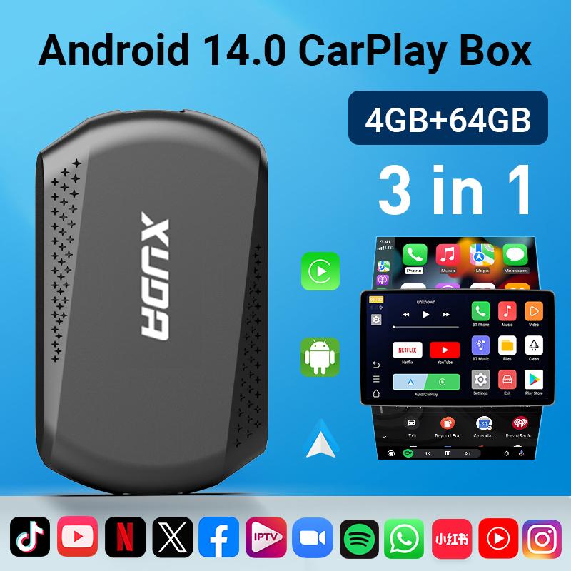 XUDA 2in1 Wireless CarPlay AI Mini Box Android Auto Box Plug&Play Automatic Connection Compatible with 99% of Cars For Car Radio