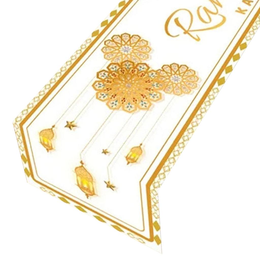 Eid Mubarak Table Runner Islamic Muslim Star Moon Polyester Table Cloth for Home Dining Room Celebration Festival Kitchen