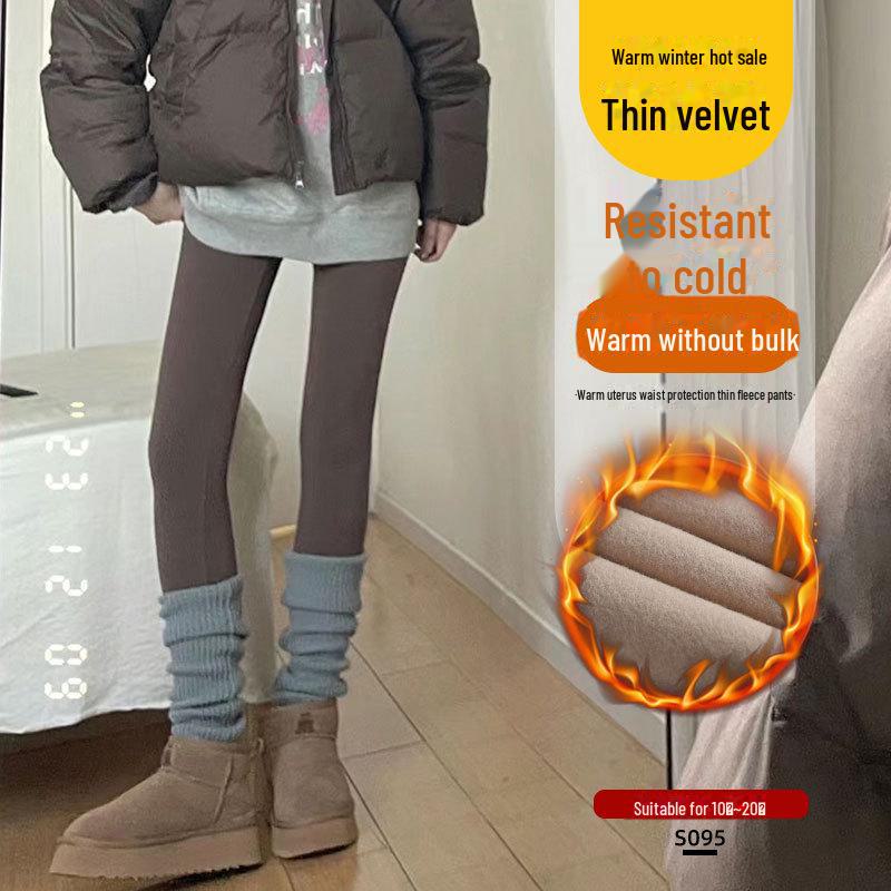 Pantalones de Yoga Gruesos Cálidos Marrones de Tiburón para Mujer con Terciopelo, Ideales para Otoño e Invierno como Ropa Exterior, Leggings Ajustados de Pierna de Barbie