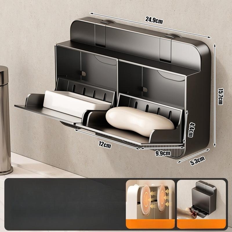 Soap Box Suction Cup No Drilling Wall Mount Flip Cover Household Bathroom Drainage Storage Box Boite A Savon