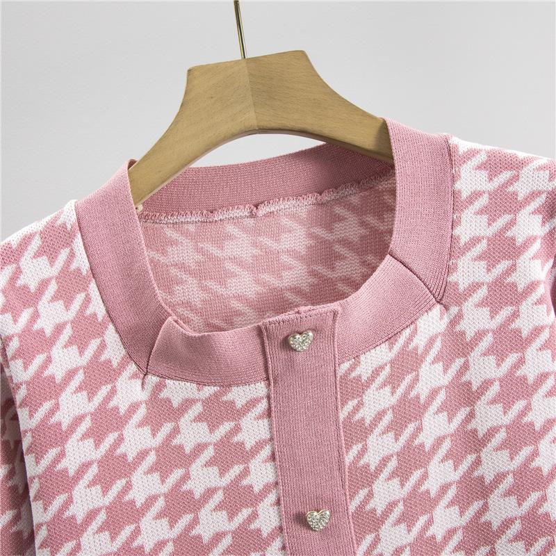 Plus Size Women's Fashion Casual Spring Long Sleeved Plaid Two Piece Suit