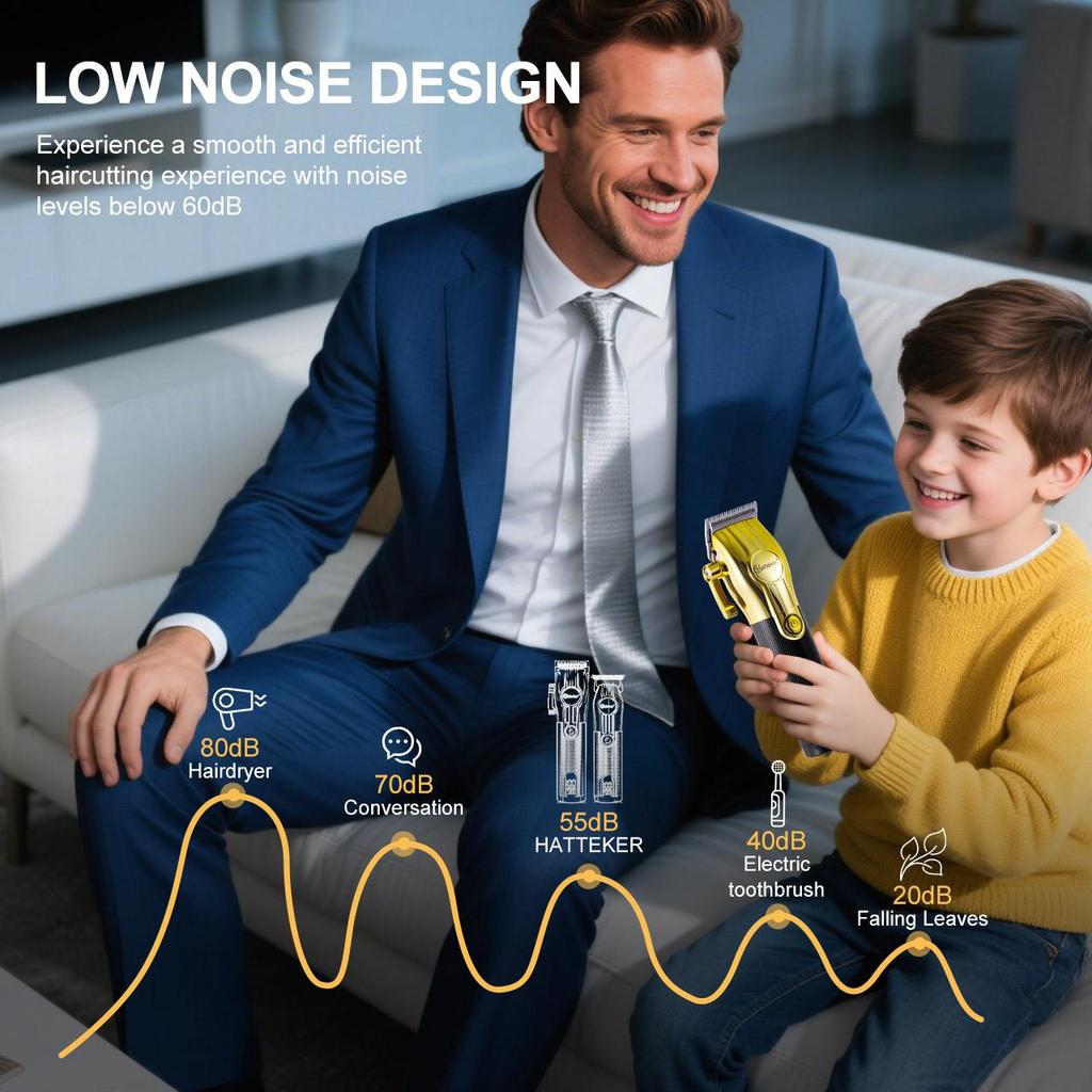 Hatteker Professional Hair Trimmer 2pc Set for Men Electric Shaver Beard & Hair Clipper Rechargeable Haircut Machine for Barber Salon Home