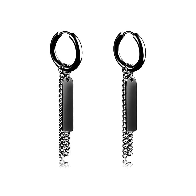 Punk Stainless Steel Chain Hoop Earrings Unisex Goth Pop Hip Hop Pendants Fashion Ear Jewelry Accessories