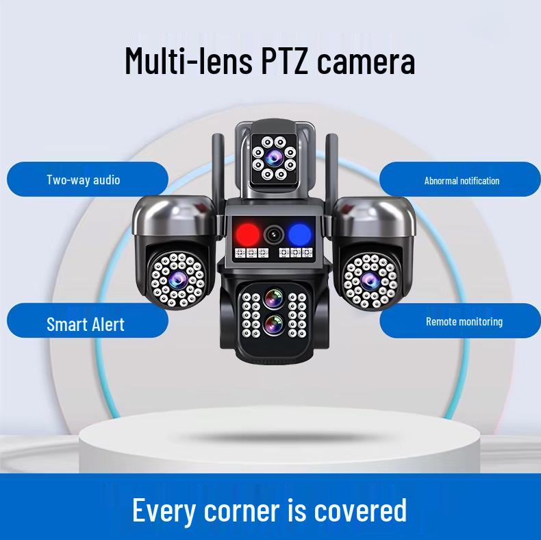 V380 10X Zoom Outdoor PTZ Camera with Multi-Lens, HD Full Color, and Mobile Alarm.