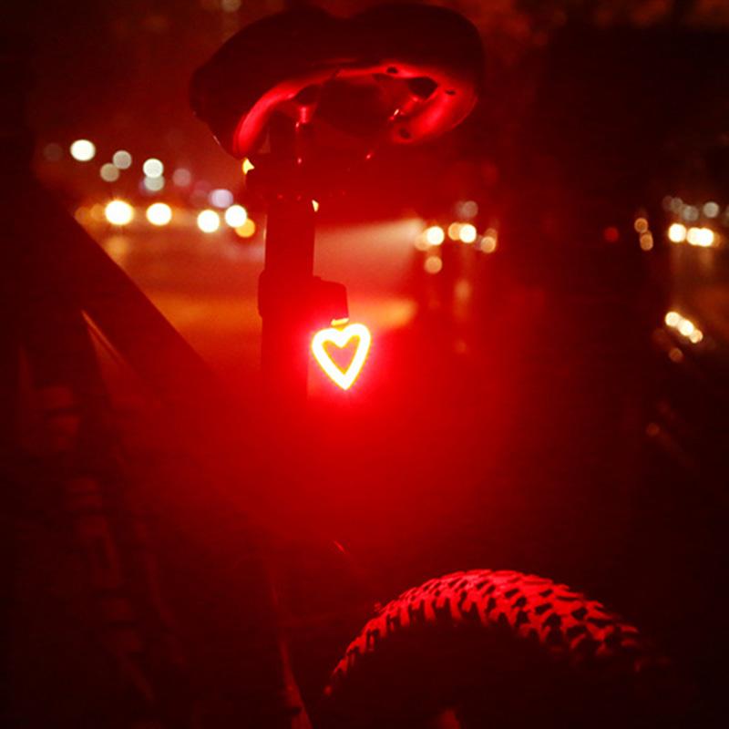 USB Rechargeable Bike Tail Light Waterproof Circle Bone Heart Shaped Cycling Night Warning Rear light For Road Bike MTB Silicone Hanging LED TailLight Heart Gold#0