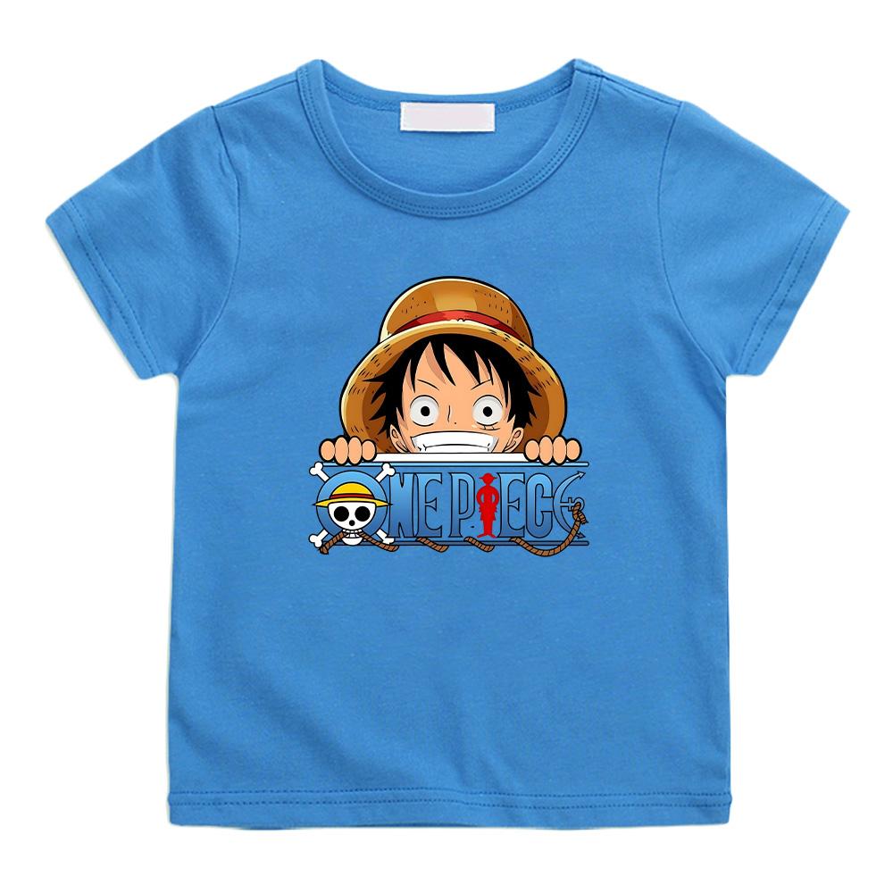 One Piece 2026 New Monkey D Luffy Anime Print Children's T Shirt Summer Cotton Casual Top Streetwear Fashion For Boys Unisex Tees