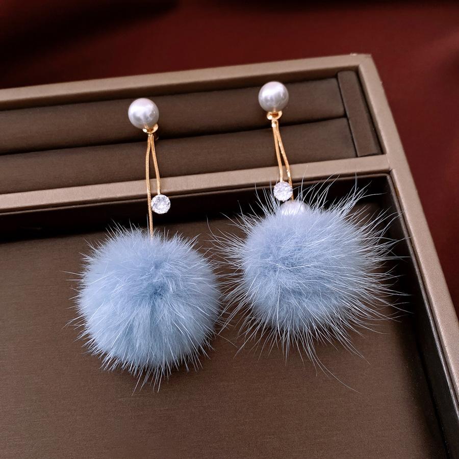 Серьги-пусеты из 18-каратного настоящего золота с гальваническим покрытием, с серебряной иглой, жемчужные плюшевые серьги, осенне-зимняя атмосфера, элегантные универсальные серьги-пусеты, простые серьги